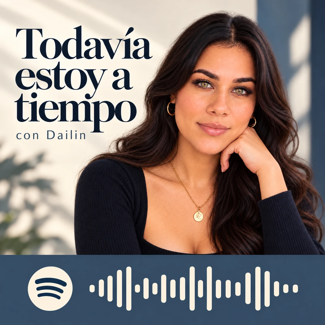 Arte del episodio uno de Todavía estoy a tiempo, con retrato de Dailin, tipografía marfil y fondo azul